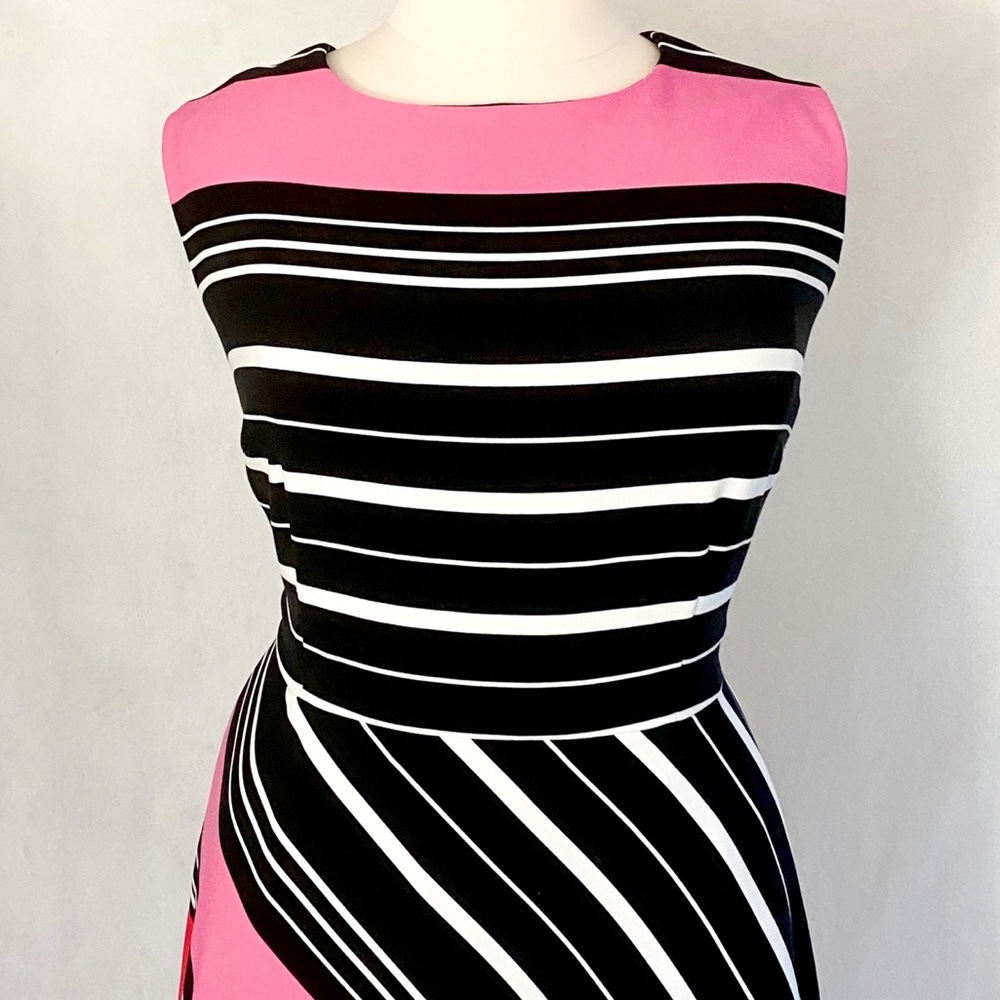 Tahari Sleeveless Striped Fit & Flare Dress - Picture 4 of 11